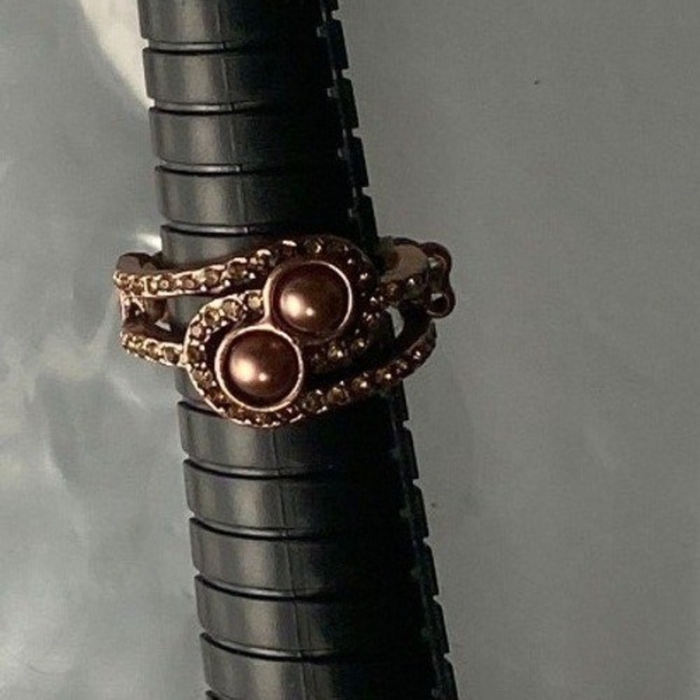 Womens Copper Tone Beaded Ring Set Boho Stackable Adjustable Size 7‎